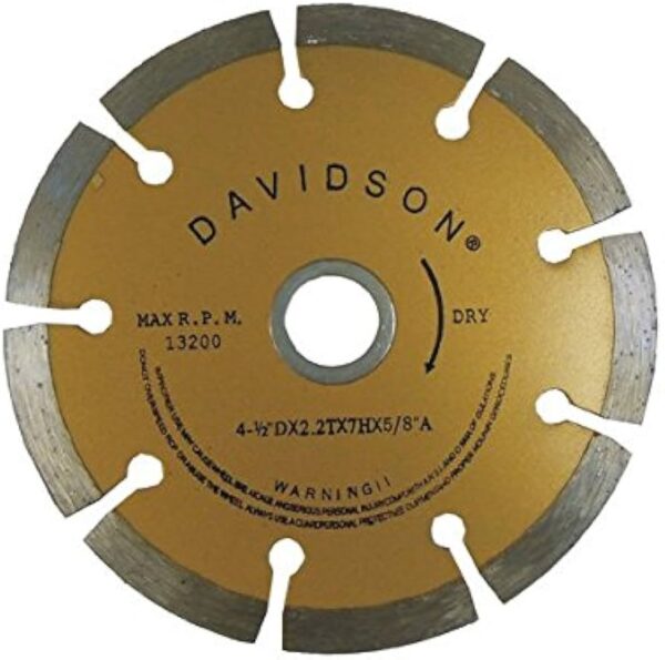 DISCO DIAMANTADO SEGMENTADO 4 1/2" X 5/8"-7/8" CORTES SECO ## ABDW-0412D ## DAVIDSON