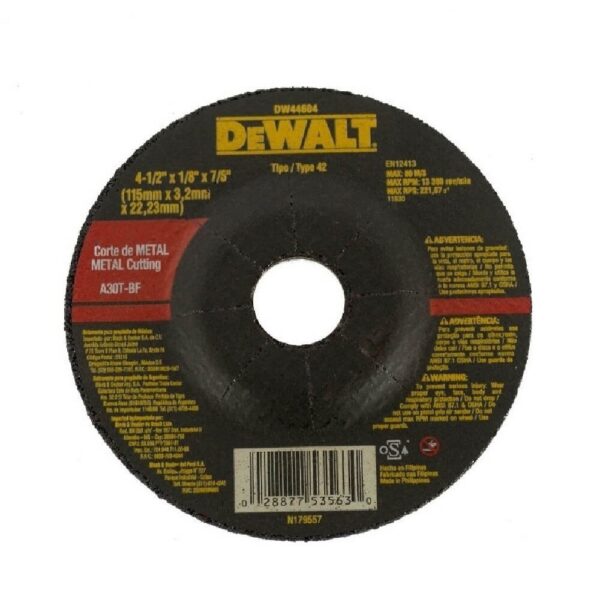 DISCO CORTE METAL 4-1/2"x1/8"x7/8"  ## DW44604 ## DEWALT