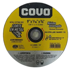 DISCO CORTE METAL 9" x 1/16" x 7/8" FINO ## A367-231622 ## COVO