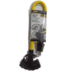 ADAPTADOR DE 3 TOMAS 12/3 X 2 FT AMARILLO ## 435-2019 ## POWERZONE
