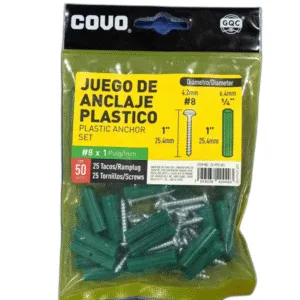 RAMPLUG PLAST 1/4" VERDE C/TORNILLO (50 PZAS) ## CV-PPS-8X1 ## COVO