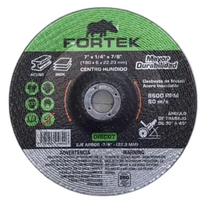 DISCO DESBASTE DE METAL 7" x 1/4" x 7/8"  ## DISC07 ## FORTEK